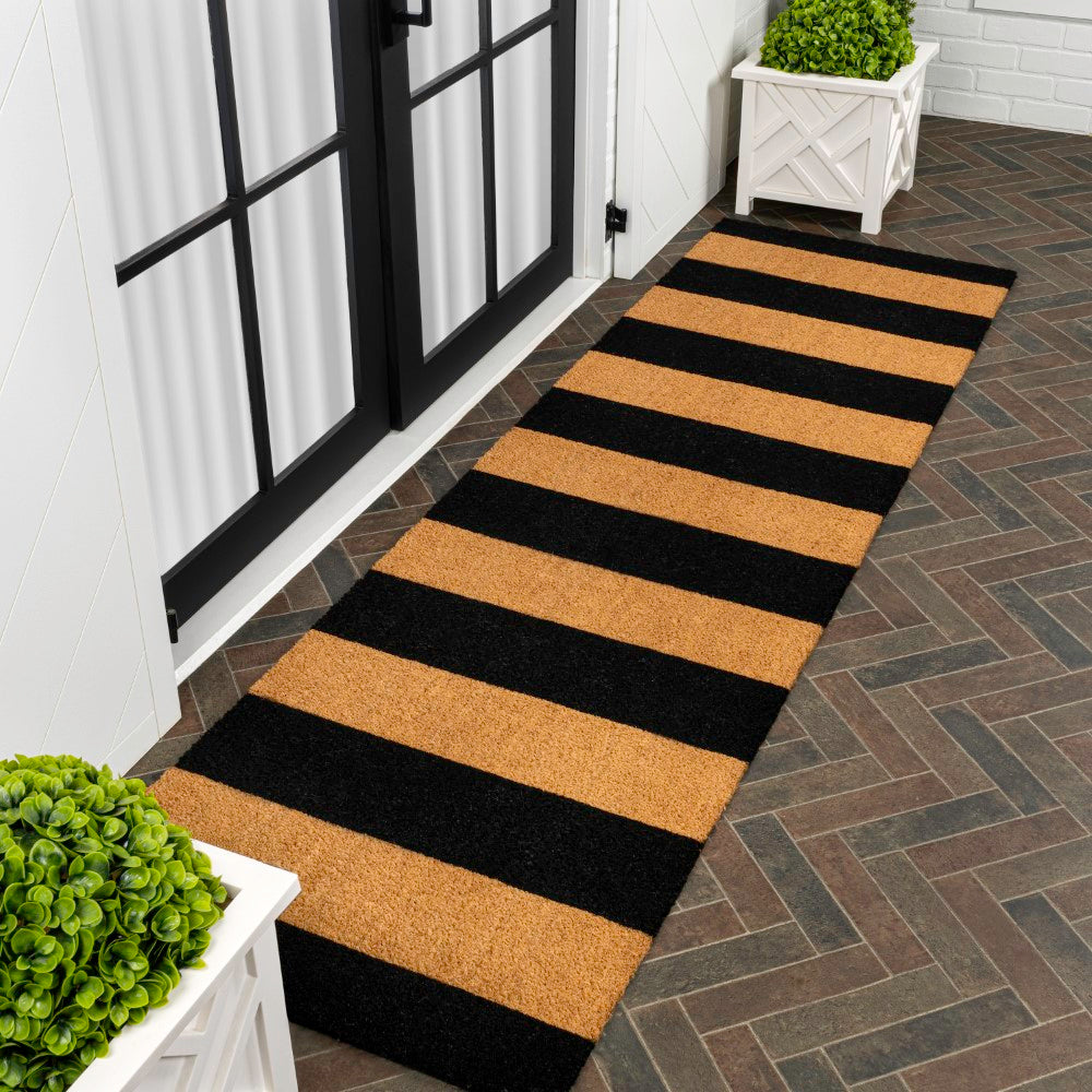 Infinite Modern Coastal Striped Coir Area Rug