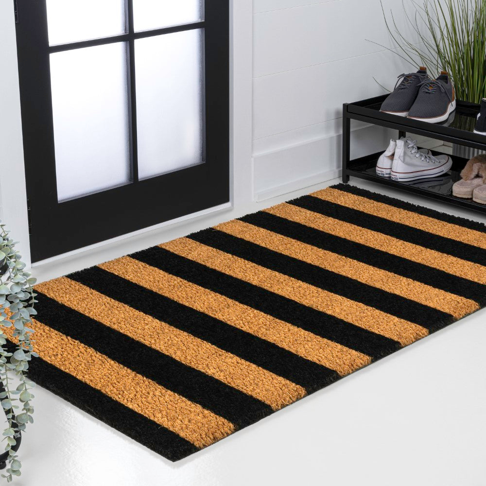 Infinite Modern Coastal Striped Coir Area Rug