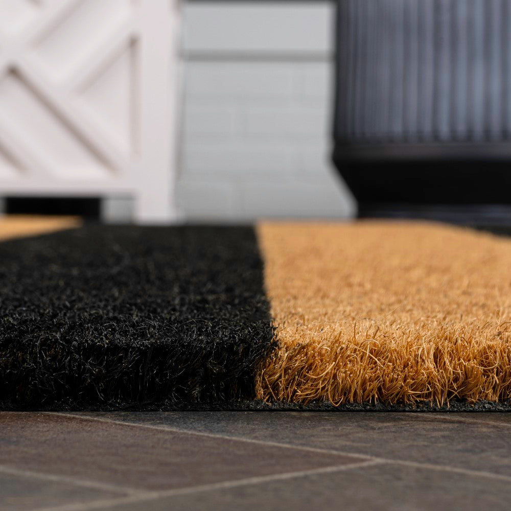 Infinite Modern Coastal Striped Coir Area Rug