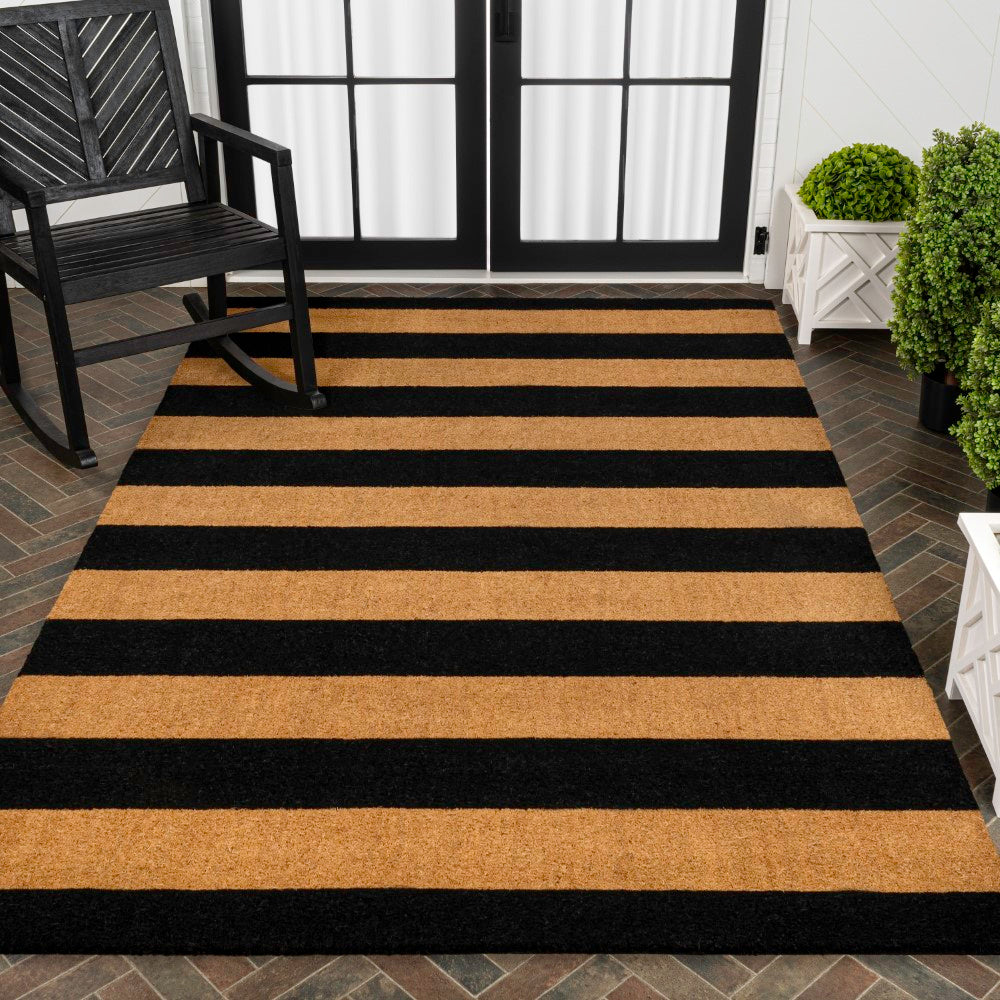 Infinite Modern Coastal Striped Coir Area Rug