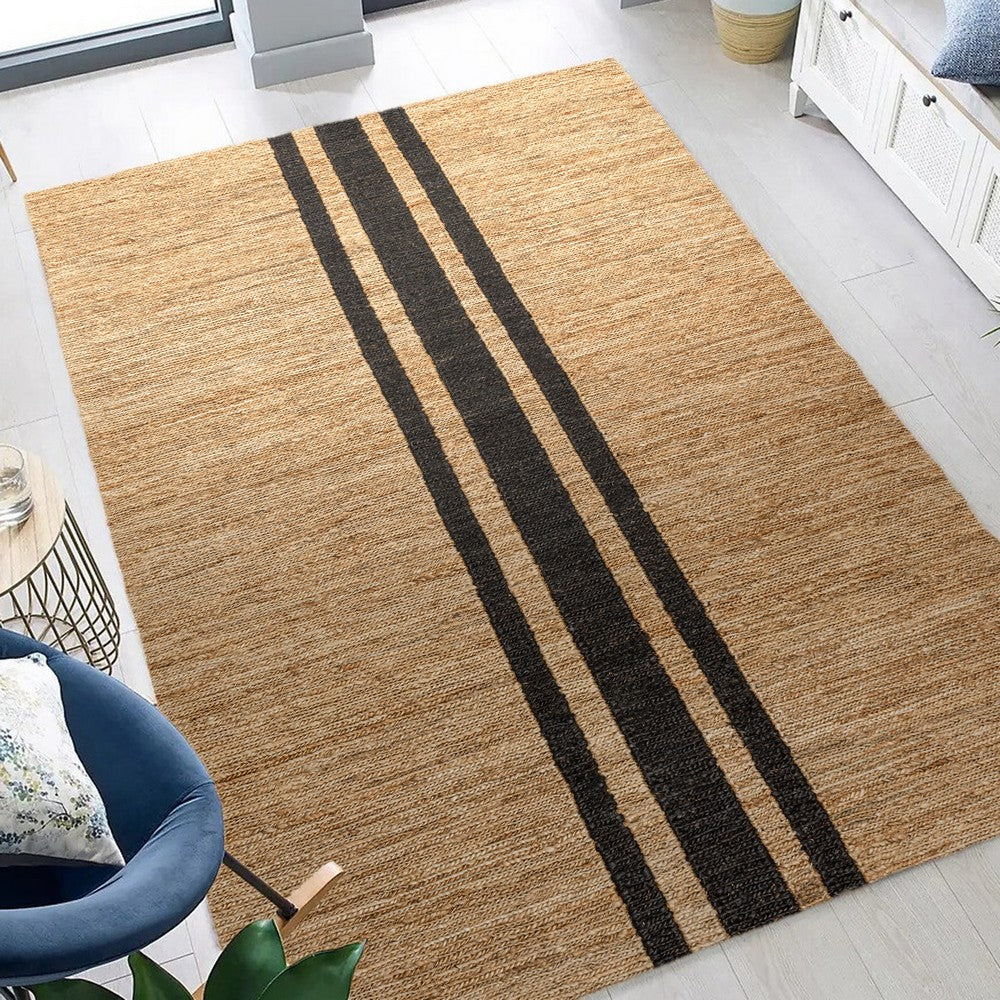 Zoya Rustic Beach House Wide Ticking Stripe Jute Area Rug
