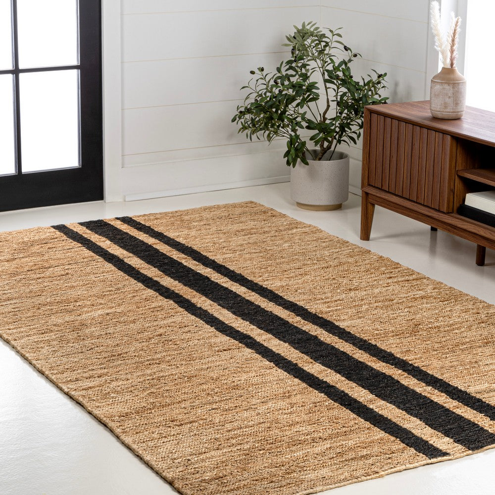 Zoya Rustic Beach House Wide Ticking Stripe Jute Area Rug