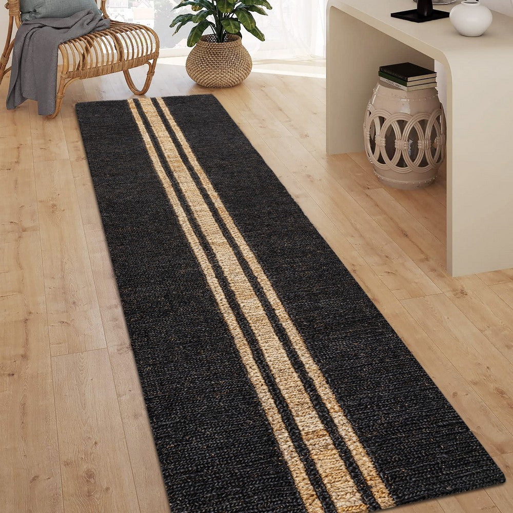 Zoya Rustic Beach House Wide Ticking Stripe Jute Area Rug