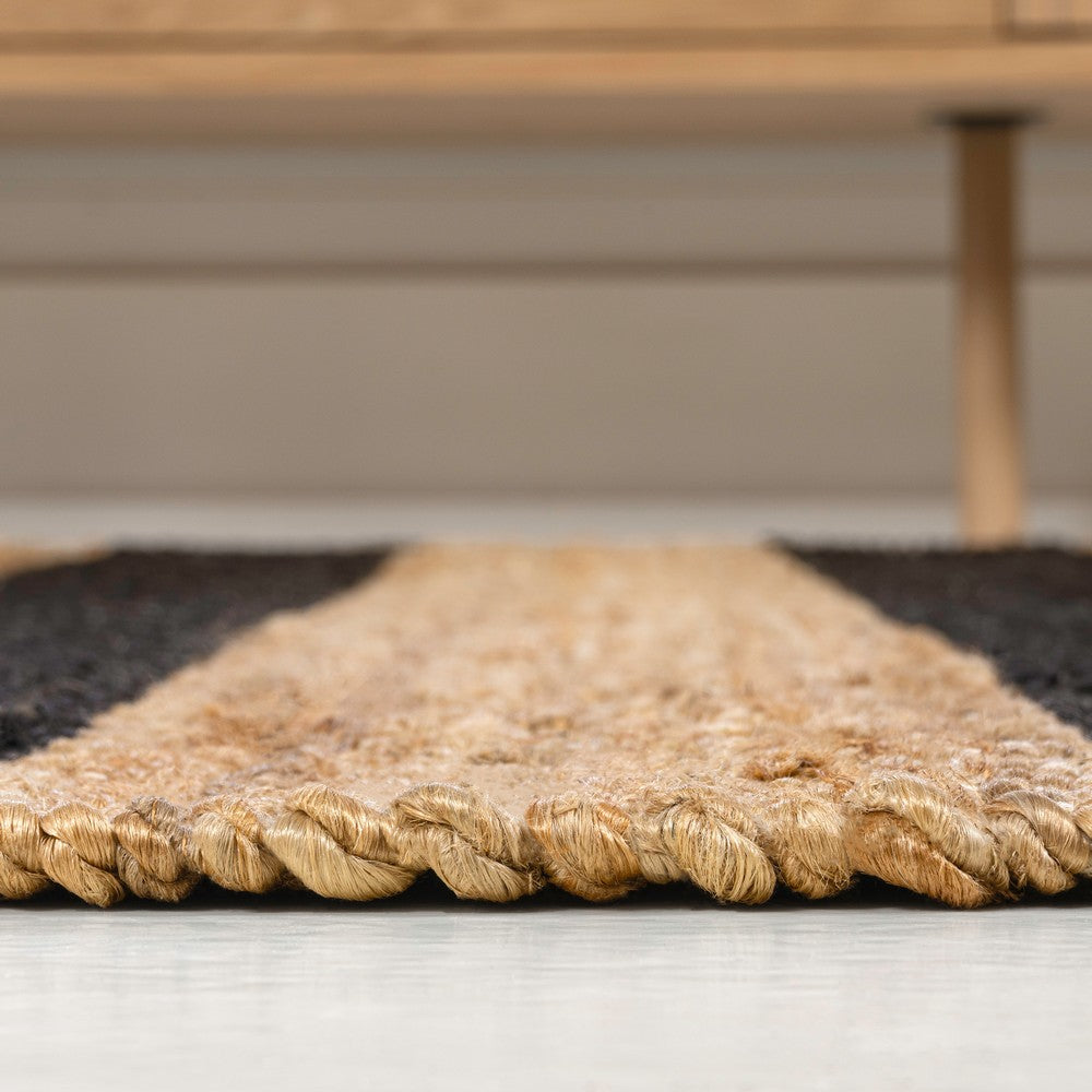 Jayon Rustic Farmhouse Woven Jute Stripe Area Rug