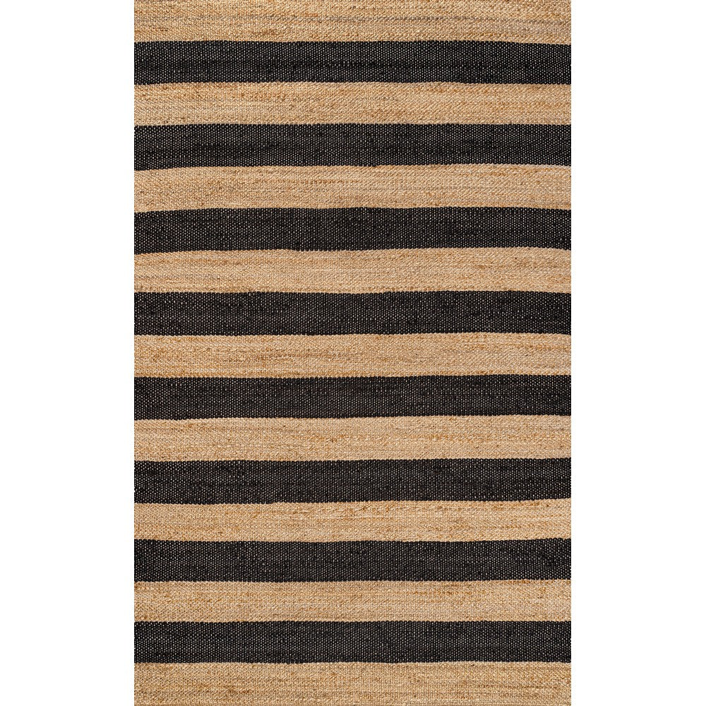 Jayon Rustic Farmhouse Woven Jute Stripe Area Rug
