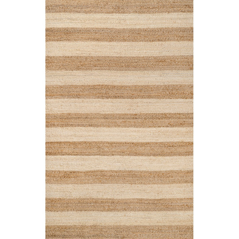 Jayon Rustic Farmhouse Woven Jute Stripe Area Rug