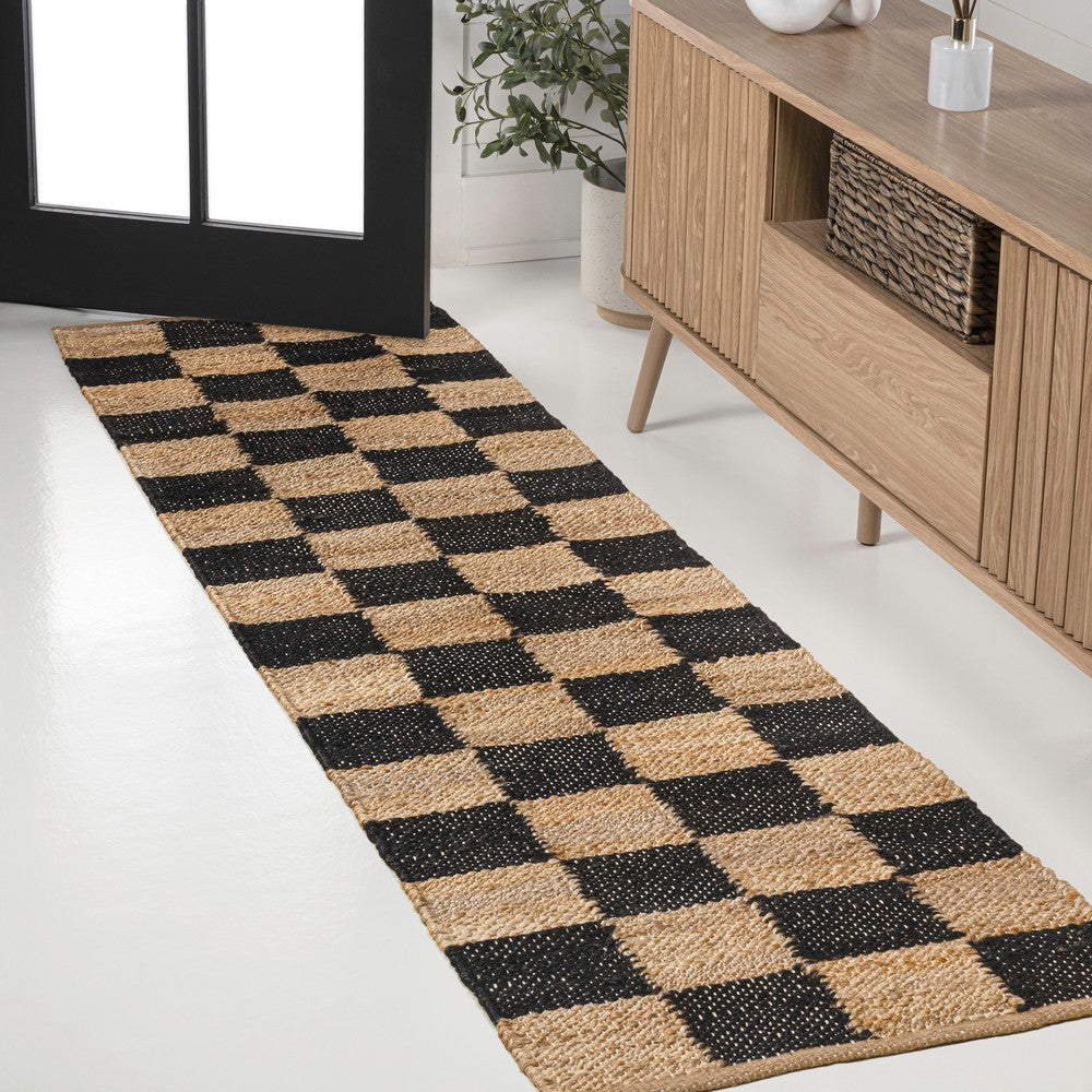 Rudra Modern Farmhouse Woven Jute Checkerboard Area Rug