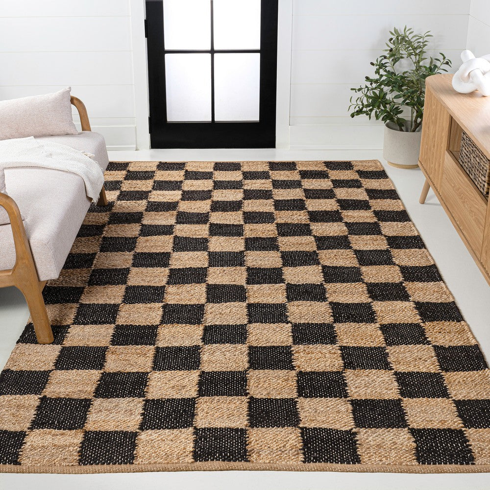 Rudra Modern Farmhouse Woven Jute Checkerboard Area Rug