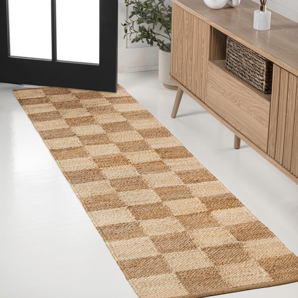 Rudra Modern Farmhouse Woven Jute Checkerboard Area Rug