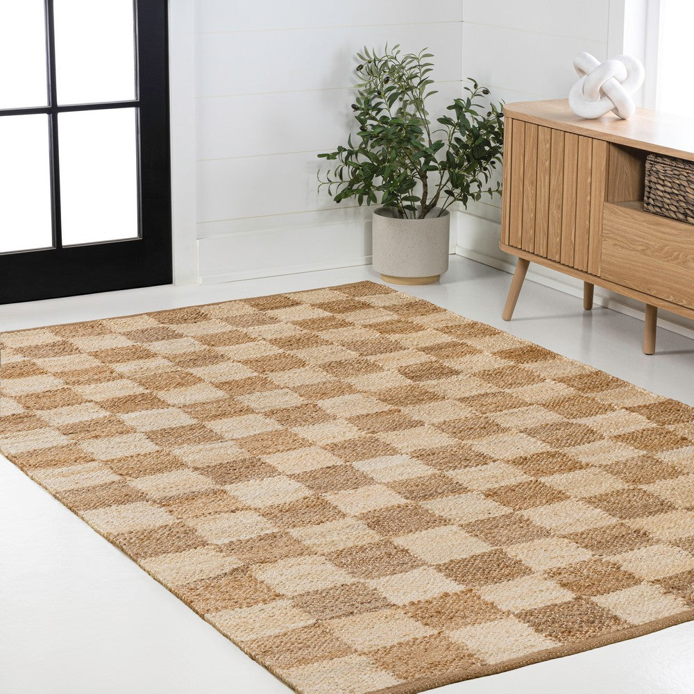Rudra Modern Farmhouse Woven Jute Checkerboard Area Rug