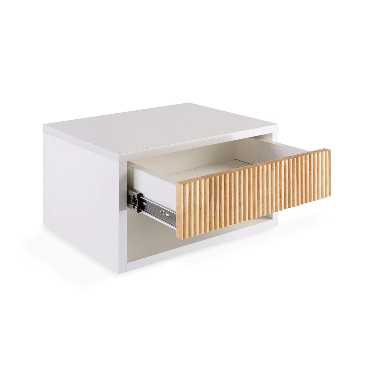Cepee 15.71" Classic Contemporary Floating Wall Mounted Nightstand with Soft-Close Tambour Drawer and Cable Hole
