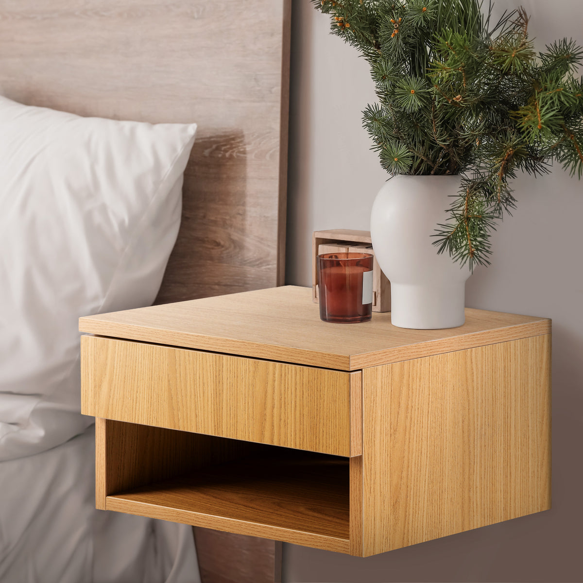 Jdav 15.71" Mid-Century Modern Floating Wall Mounted Nightstand with Soft-Close Drawer and Cable Hole