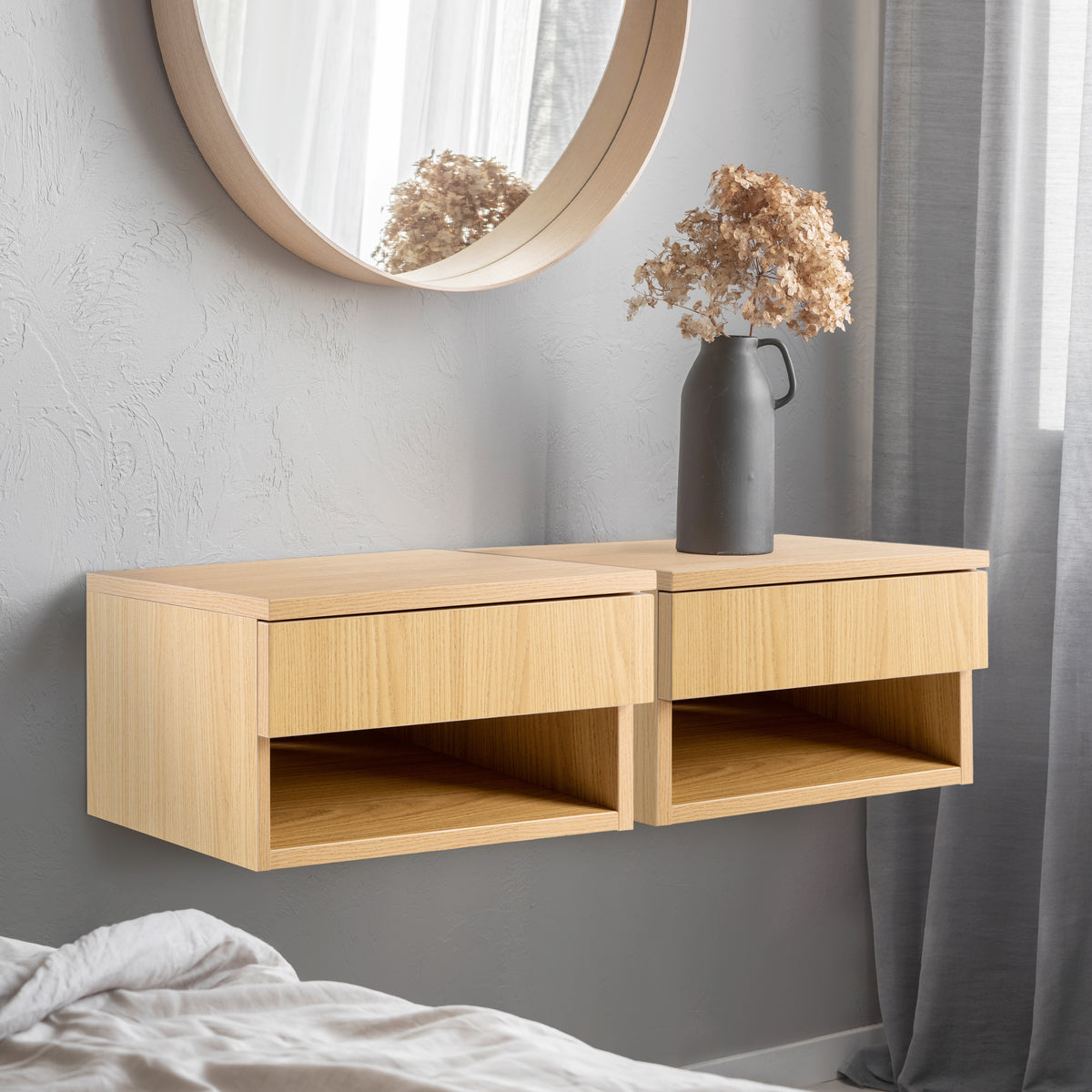 Jdav 15.71" Mid-Century Modern Floating Wall Mounted Nightstand with Soft-Close Drawer and Cable Hole