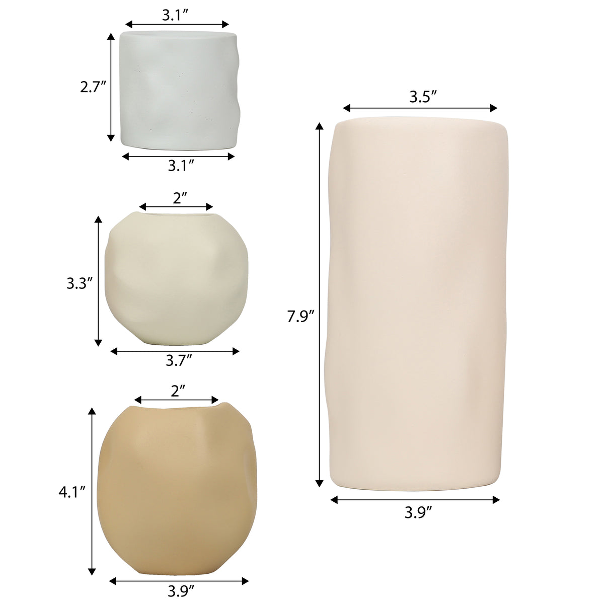 Arvo Modern Minimalist Handmade Concrete Organic Sculptural Cylinder and Round Planter Set with Drainage Holes