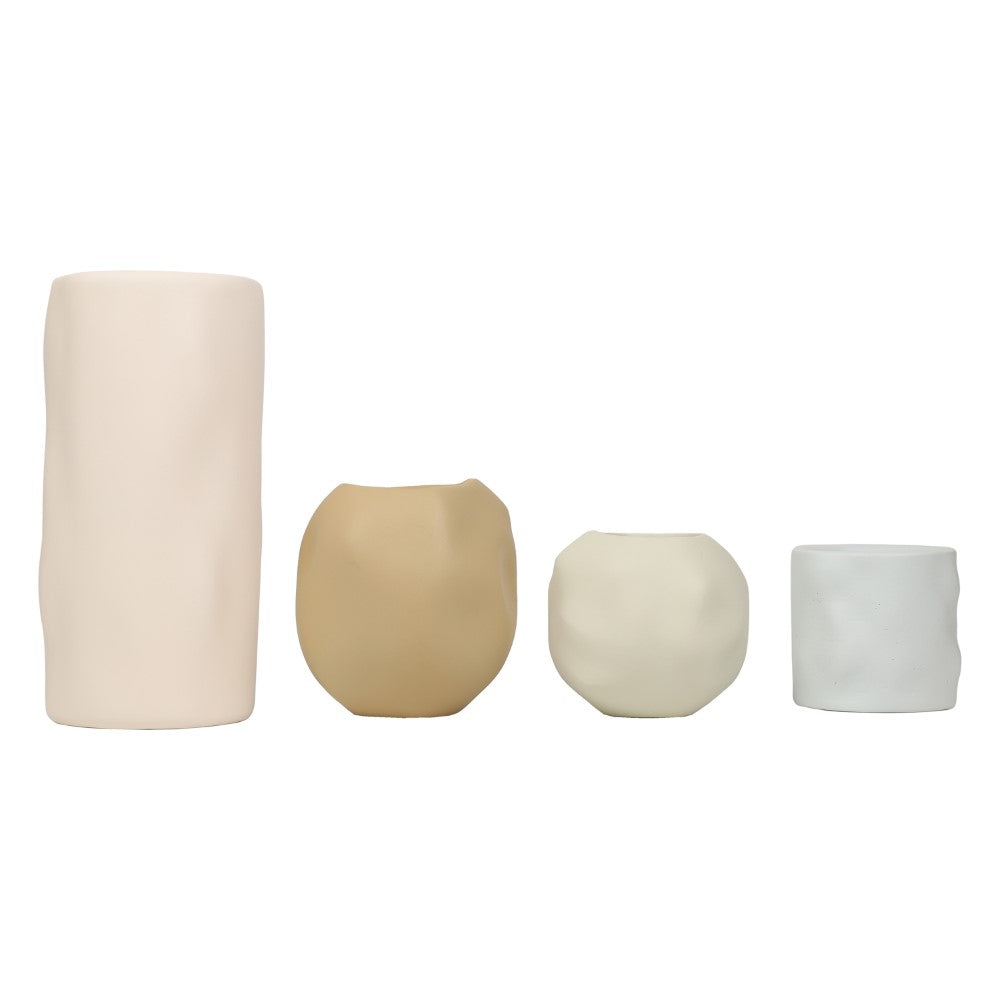 Arvo Modern Minimalist Handmade Concrete Organic Sculptural Cylinder and Round Planter Set with Drainage Holes