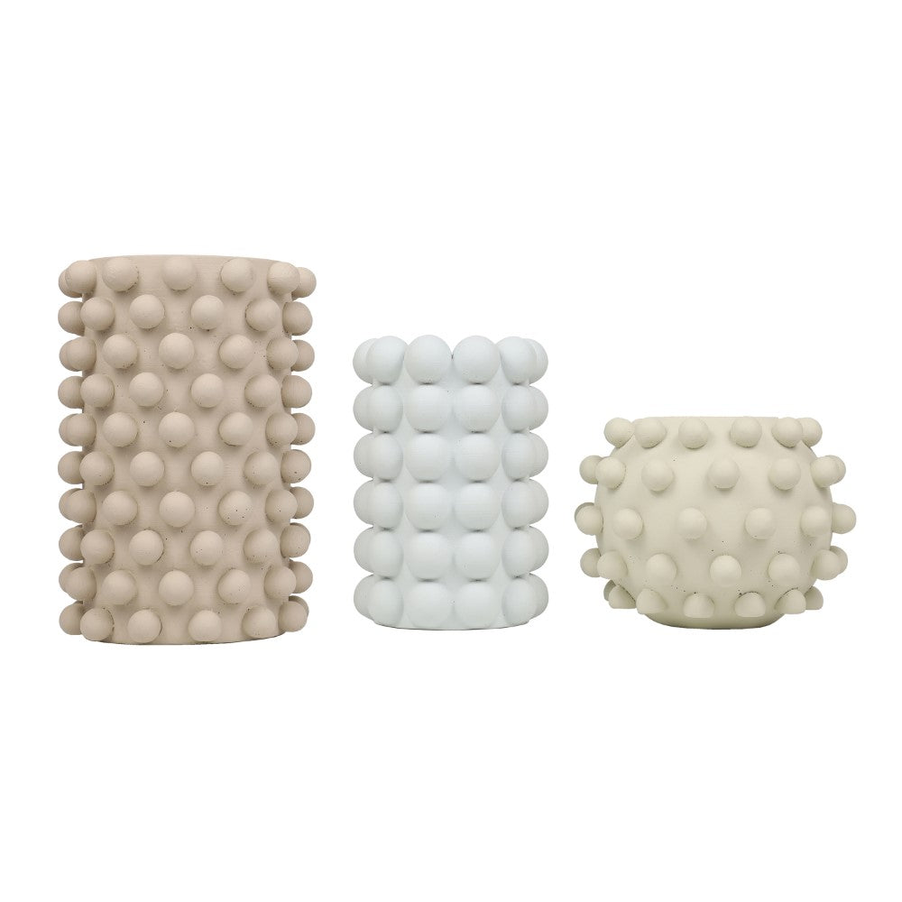 Nyra Modern Minimalist Handmade Concrete Bubble Cylinder and Round Planter Set