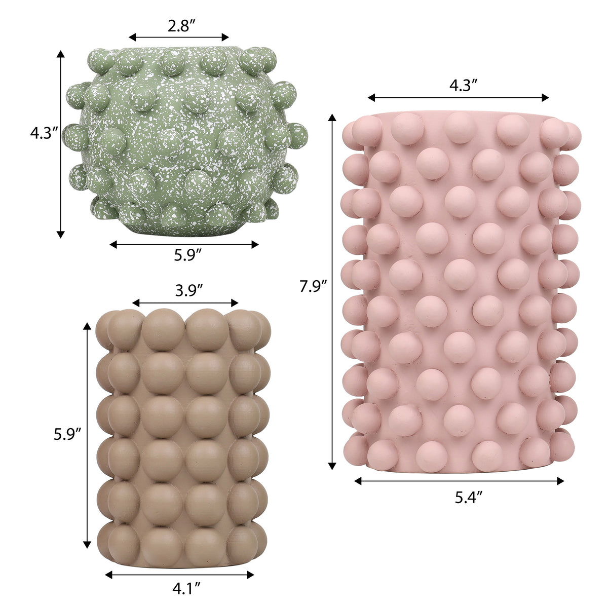 Nyra Modern Minimalist Handmade Concrete Bubble Cylinder and Round Planter Set