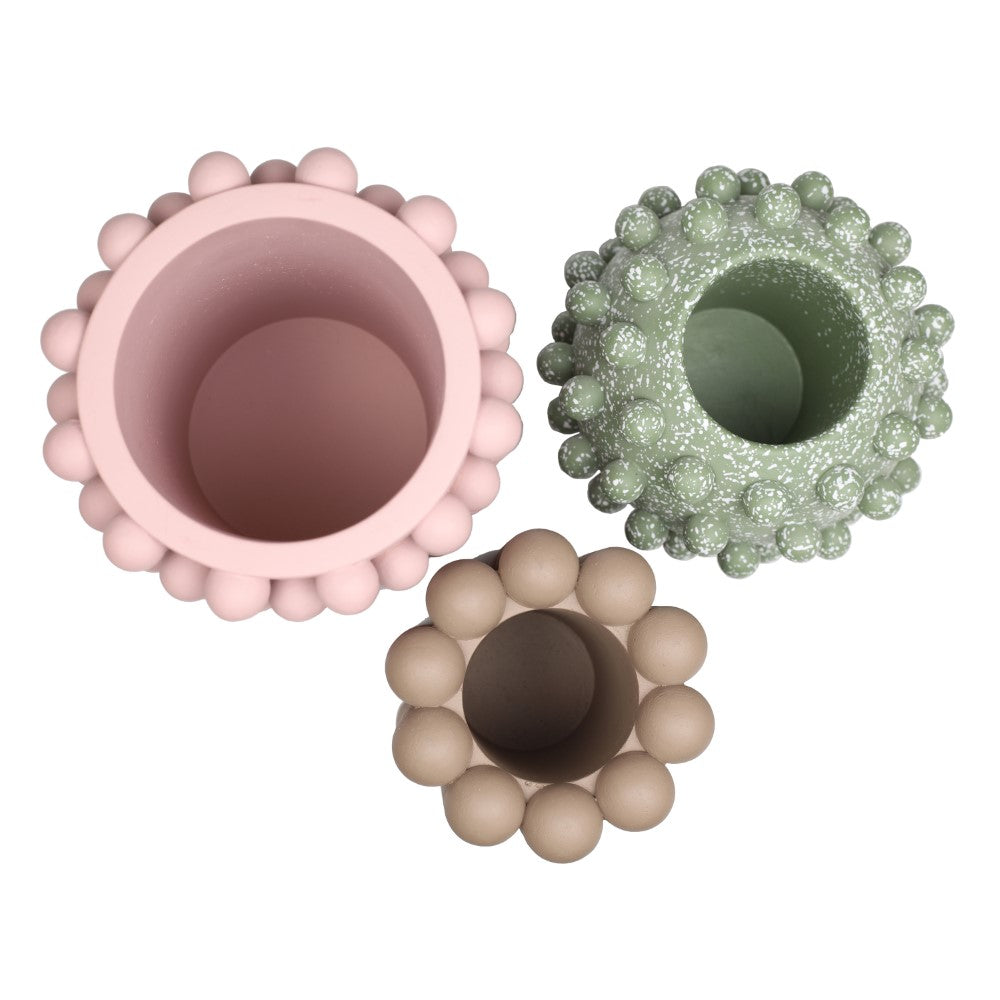 Nyra Modern Minimalist Handmade Concrete Bubble Cylinder and Round Planter Set