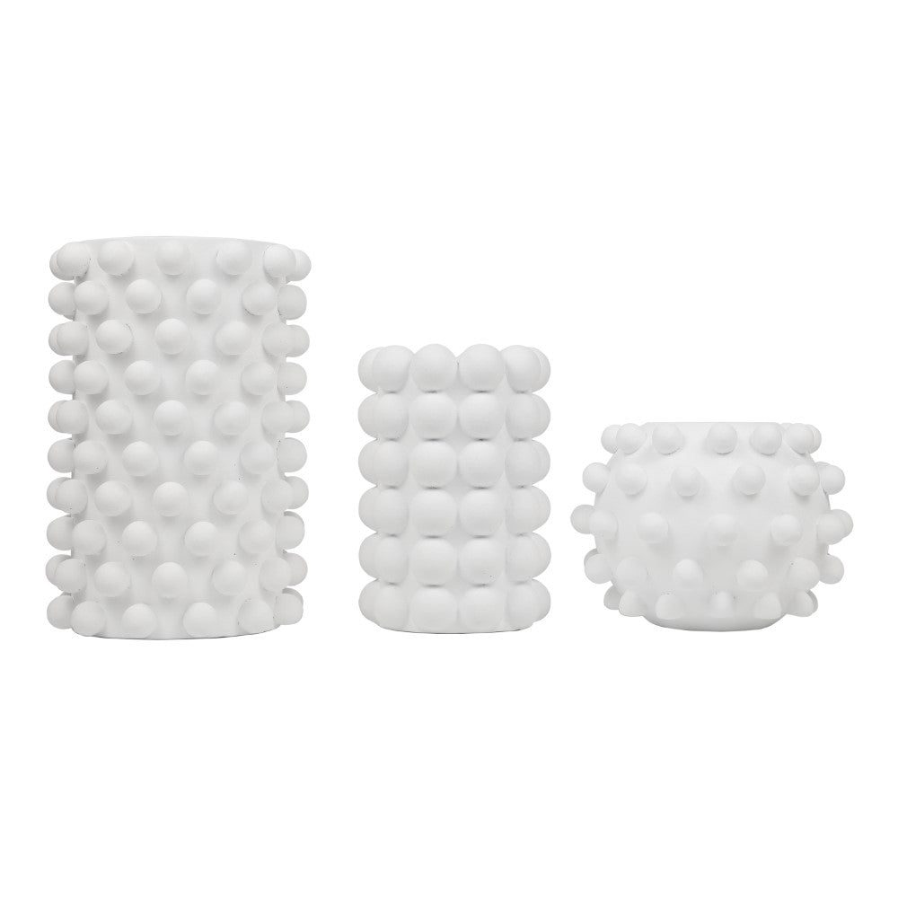 Nyra Modern Minimalist Handmade Concrete Bubble Cylinder and Round Planter Set
