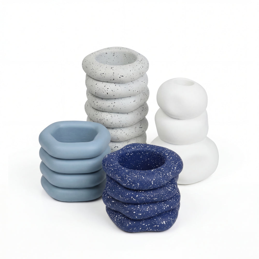 Zyra Modern Minimalist Handmade Concrete Stacked Ring Planter Set with Drainage Holes
