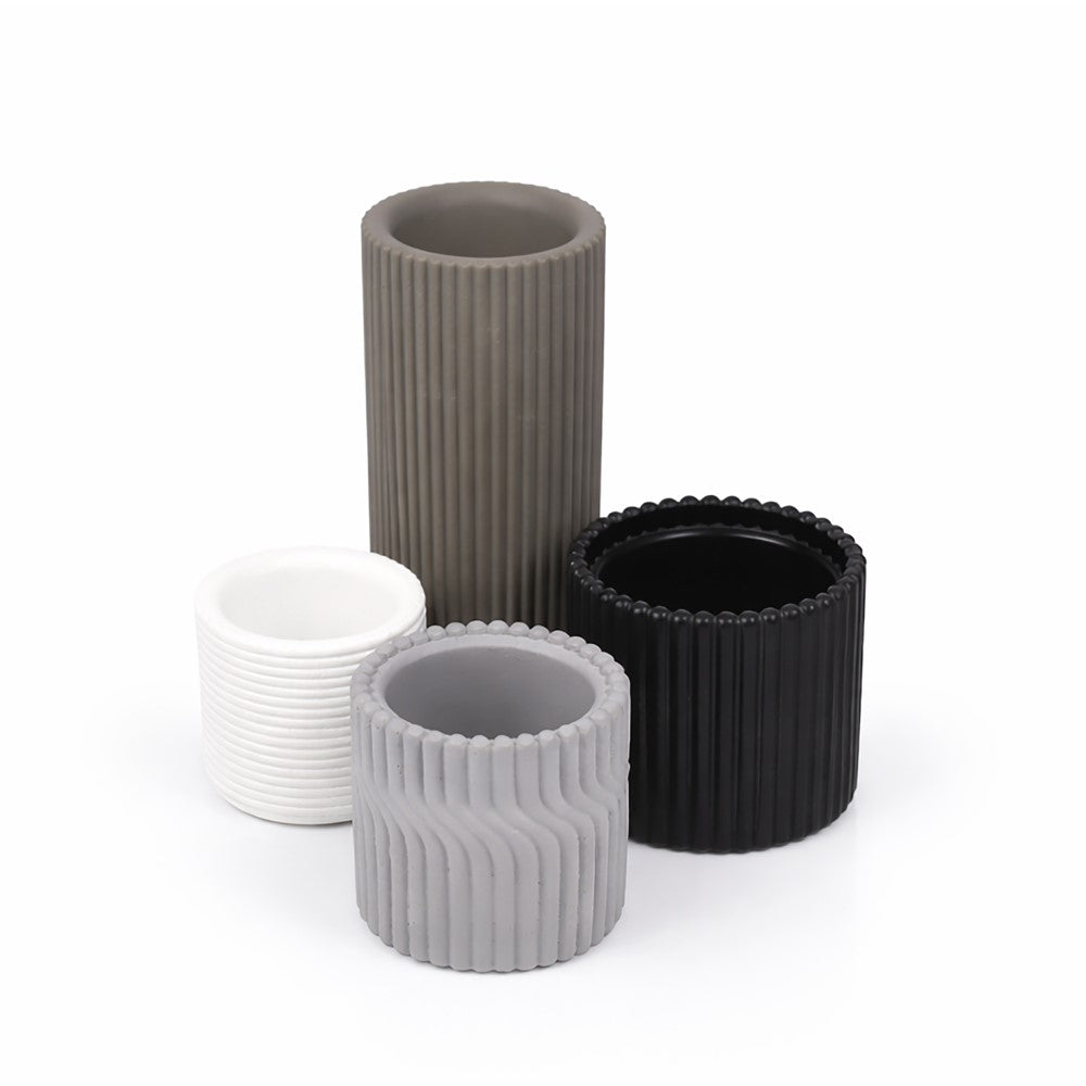 Floren Modern Minimalist Handmade Concrete Fluted Cylinder Planter Set
