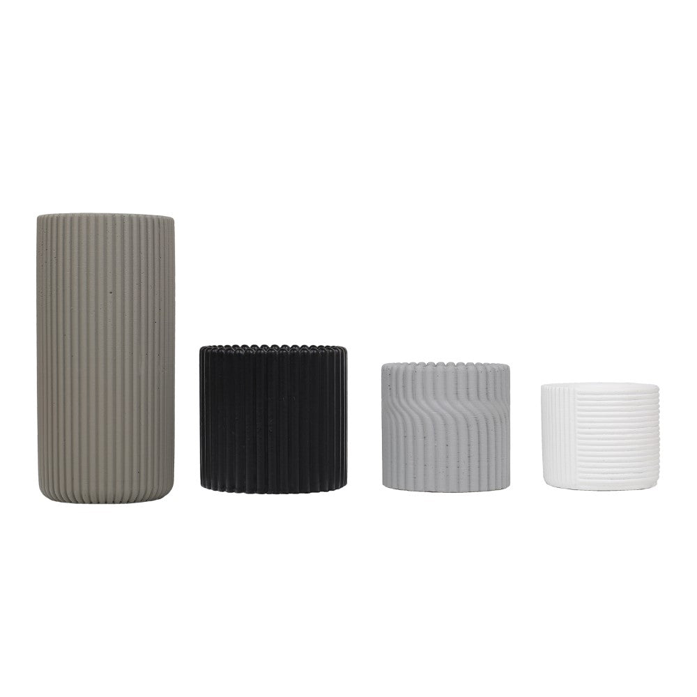 Floren Modern Minimalist Handmade Concrete Fluted Cylinder Planter Set