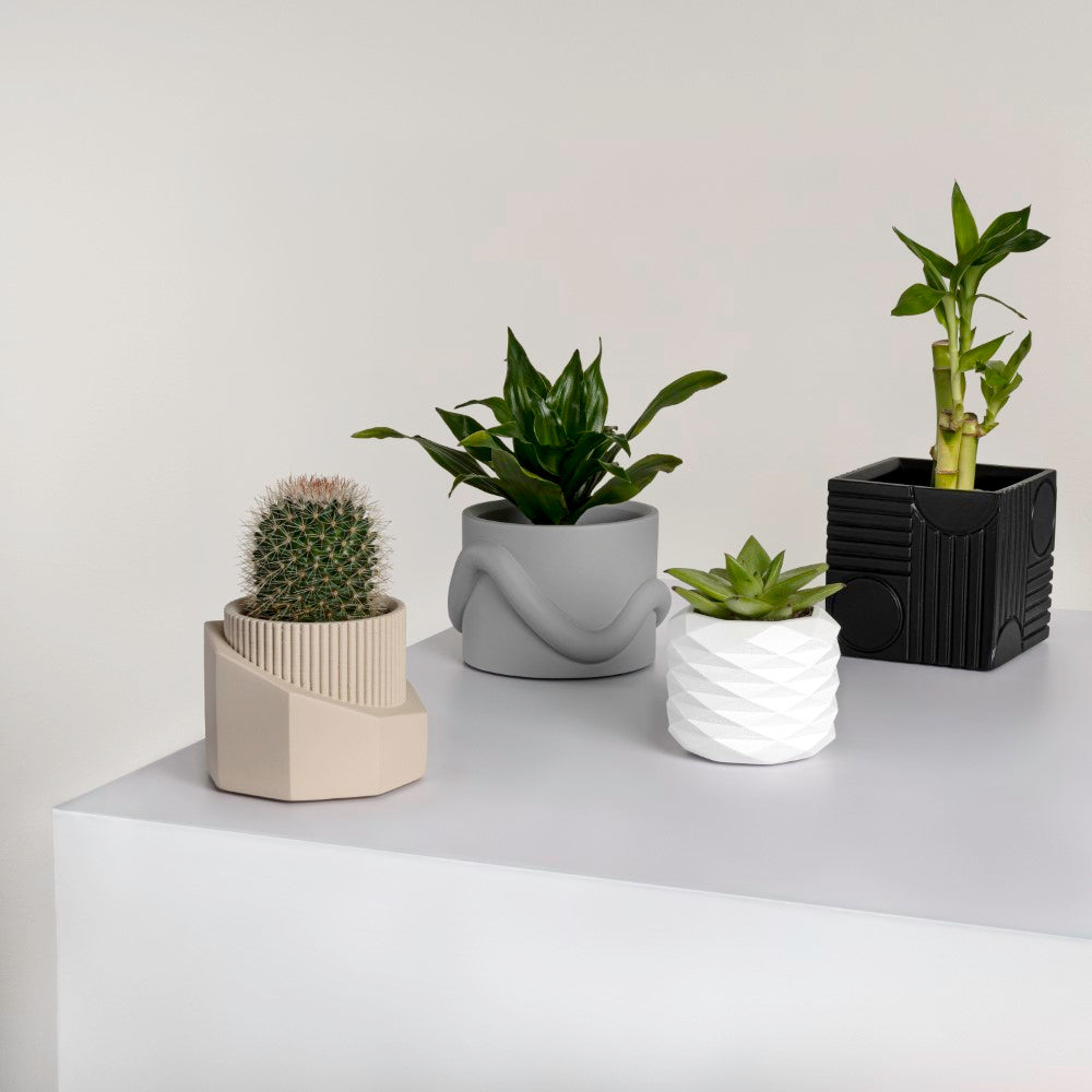Mossel Modern Minimalist Handmade Concrete Geometric Planter Set with Drainage Holes
