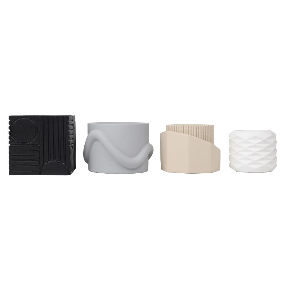 Mossel Modern Minimalist Handmade Concrete Geometric Planter Set with Drainage Holes