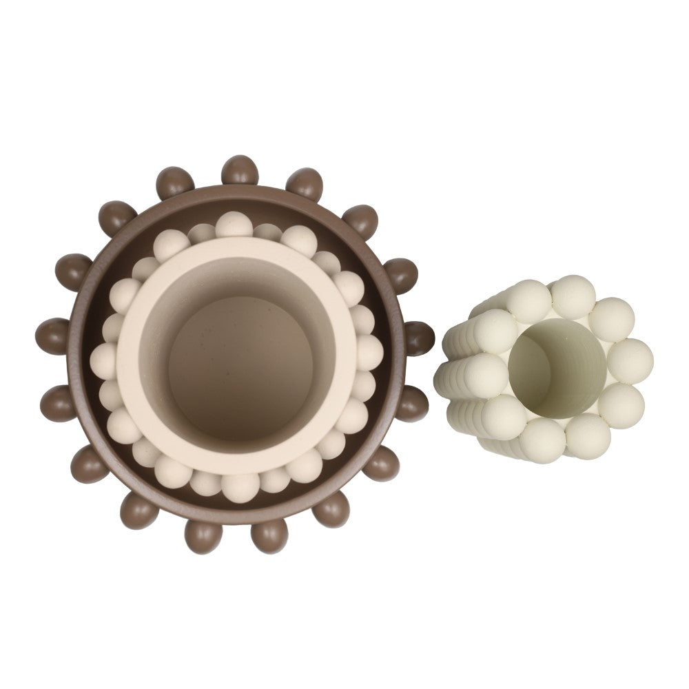 Grovea Modern Minimalist Handmade Concrete Bubble Cylinder Vase Set with Decorative Tray