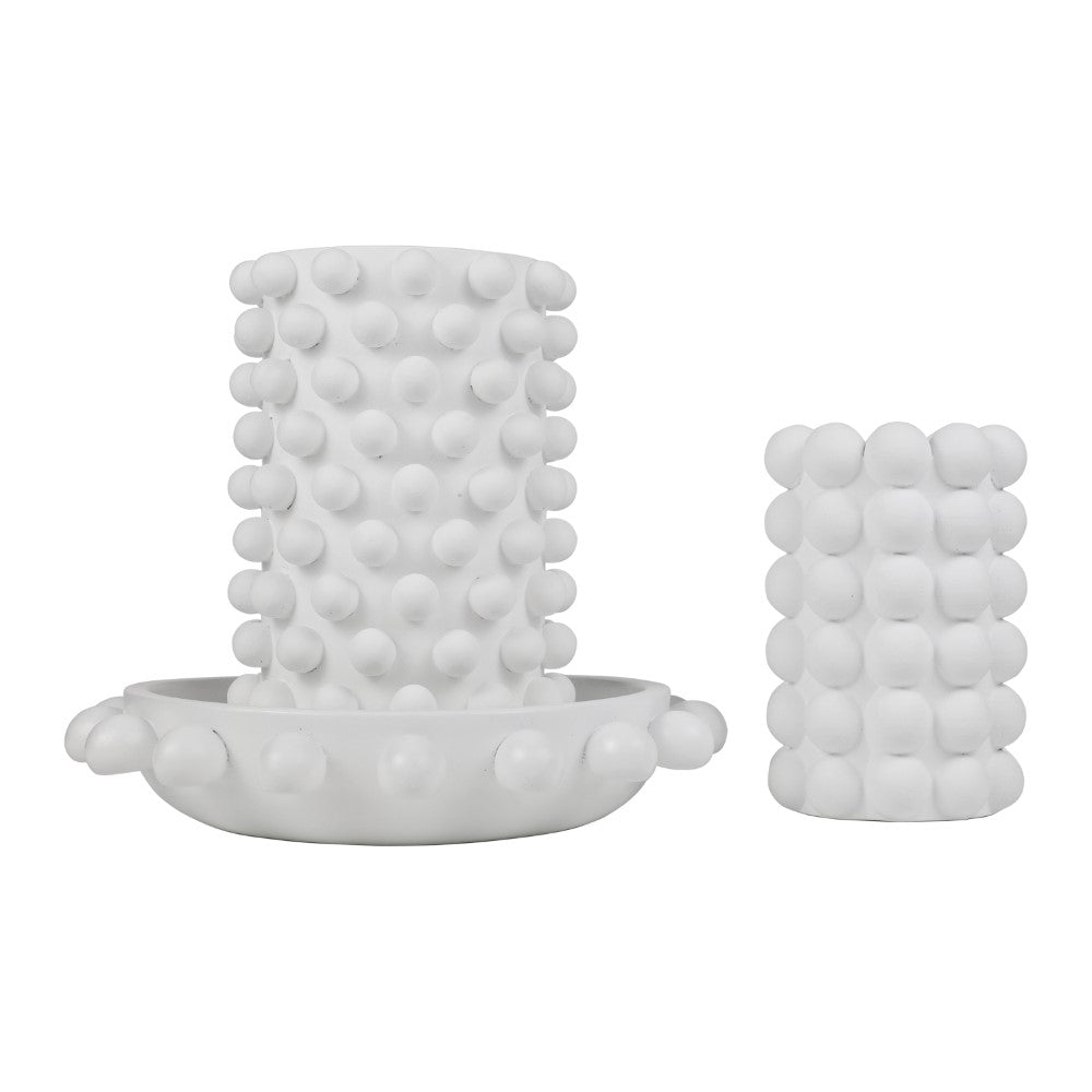 Grovea Modern Minimalist Handmade Concrete Bubble Cylinder Vase Set with Decorative Tray