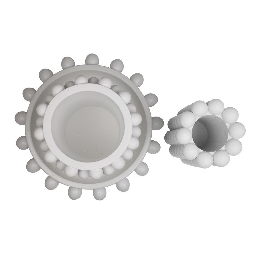 Grovea Modern Minimalist Handmade Concrete Bubble Cylinder Vase Set with Decorative Tray