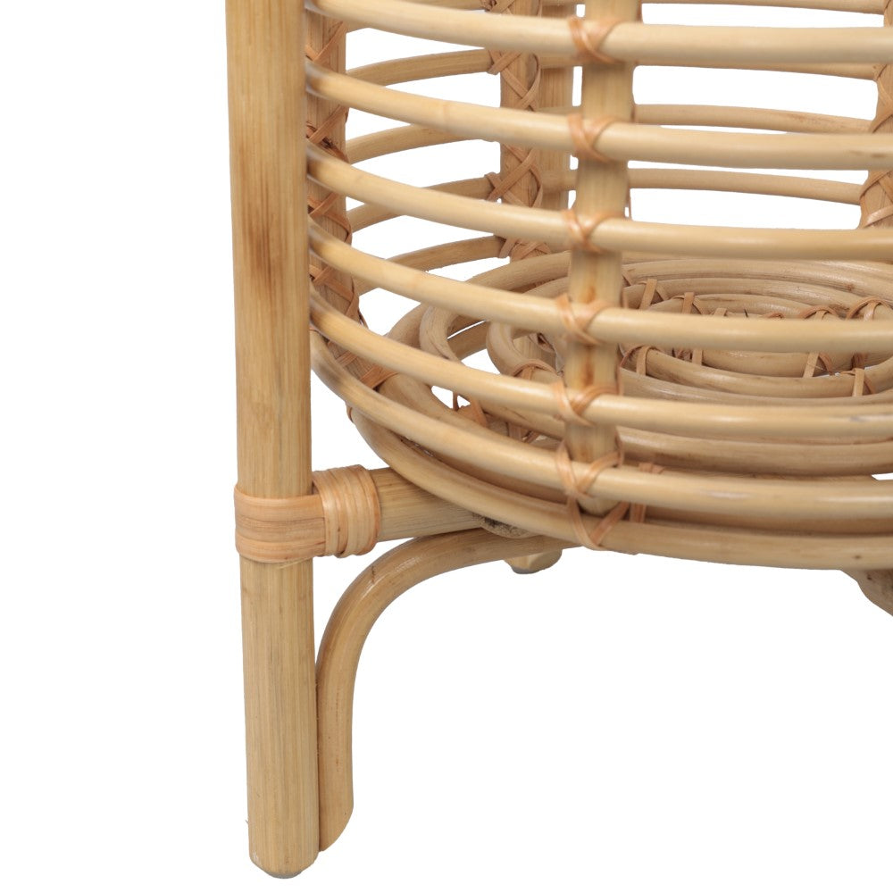 Leafra 33.5" Bohemian Minimalist Handmade 2-Tier Rattan Indoor Planter Stand