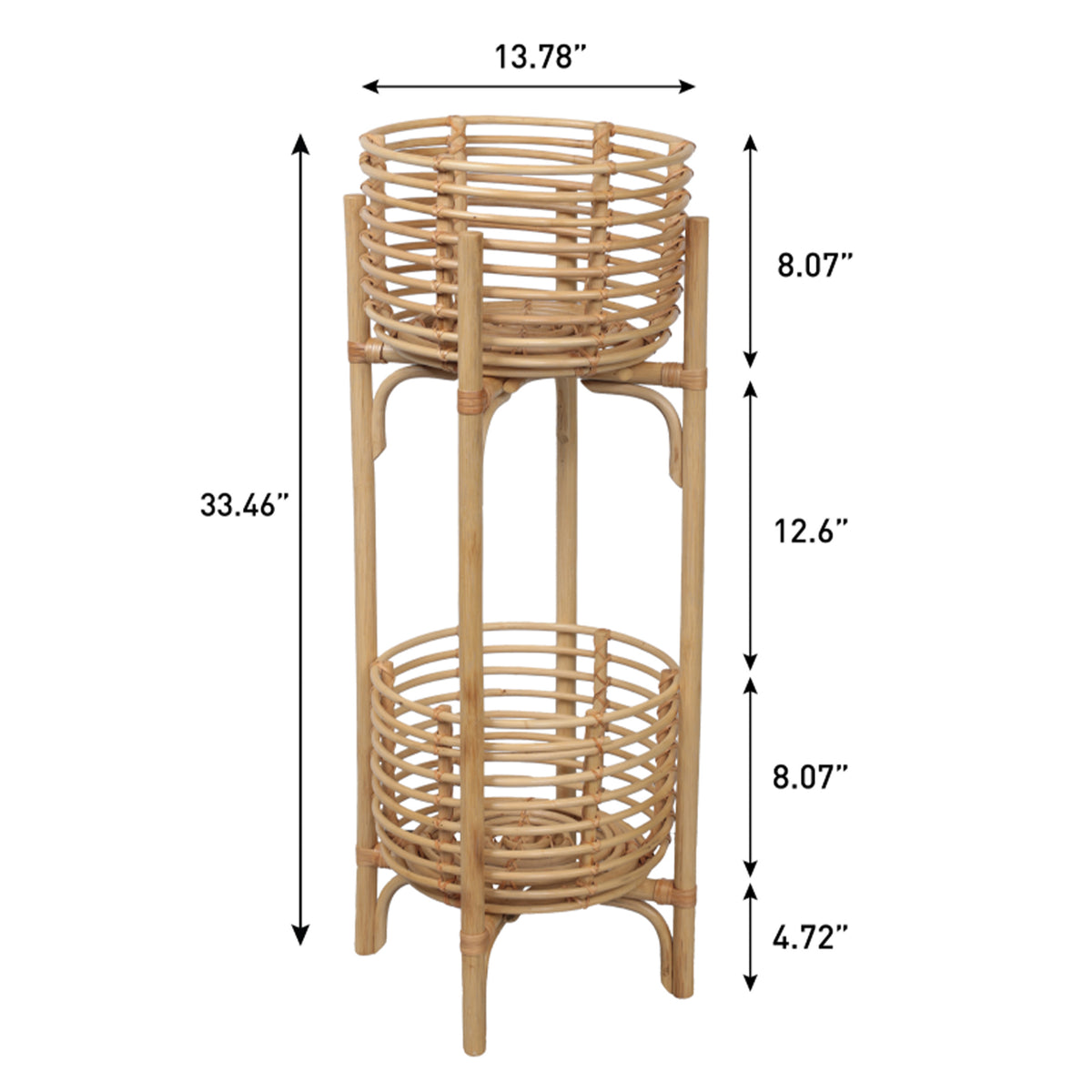 Leafra 33.5" Bohemian Minimalist Handmade 2-Tier Rattan Indoor Planter Stand