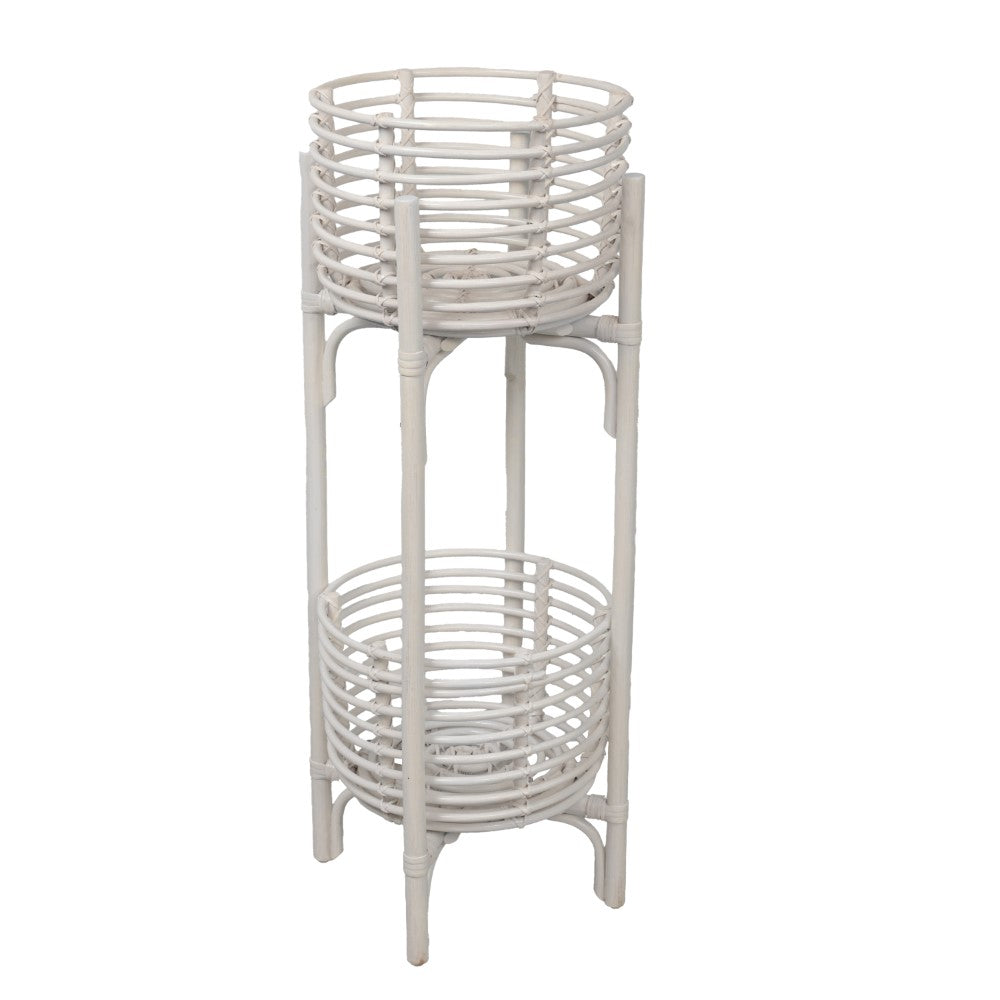 Leafra 33.5" Bohemian Minimalist Handmade 2-Tier Rattan Indoor Planter Stand
