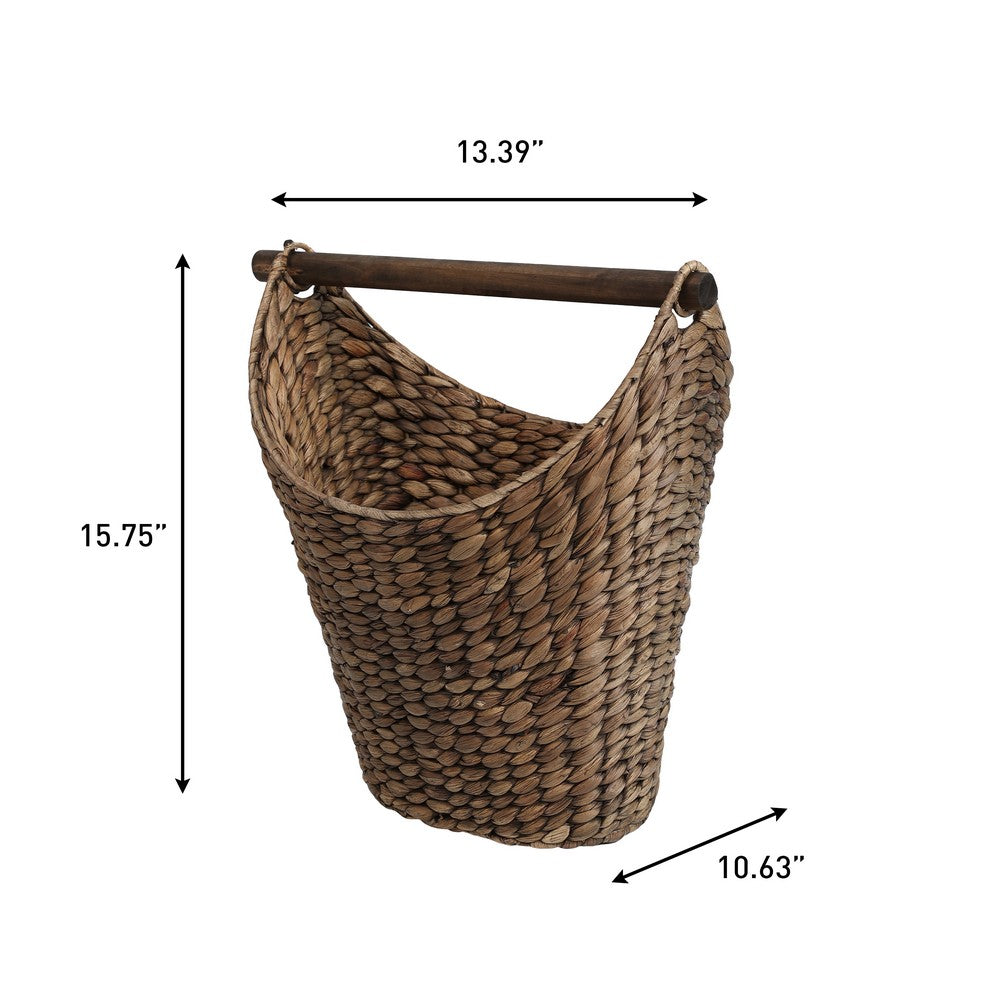 Talia Classic Coastal Hand-Woven Water Hyacinth Toilet Paper Basket with Wood Bar