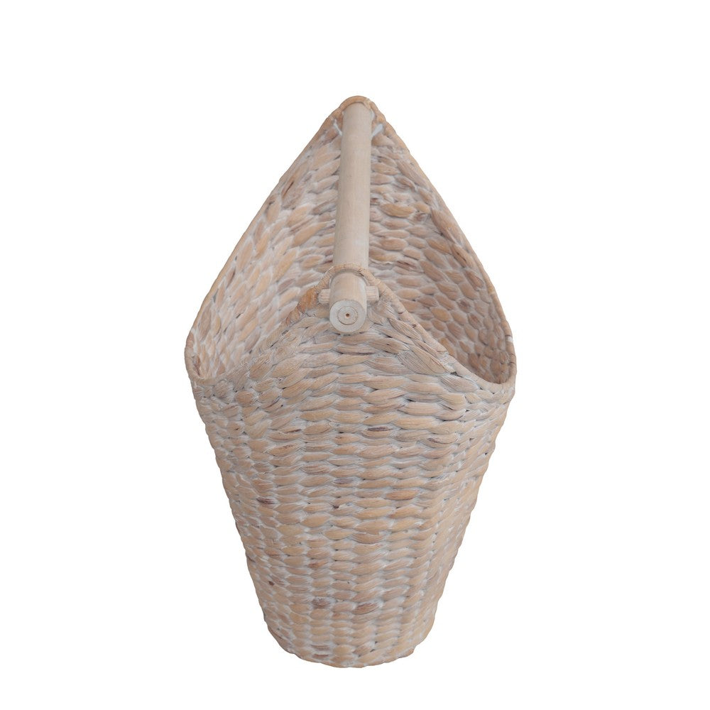 Talia Classic Coastal Hand-Woven Water Hyacinth Toilet Paper Basket with Wood Bar