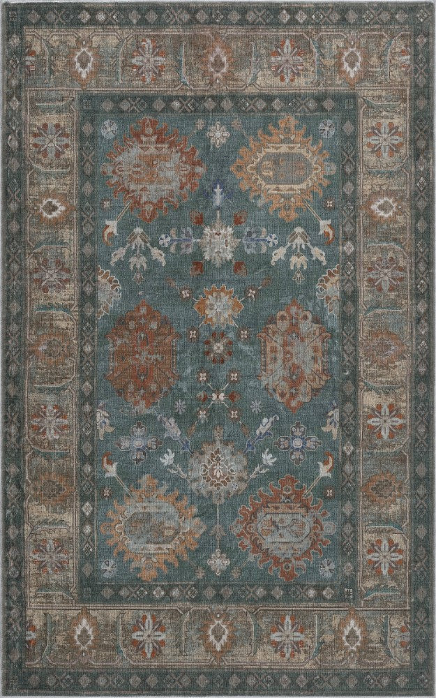 Maplecrest Oushak Style Distressed Border Non-slip Machine-washable Area Rug