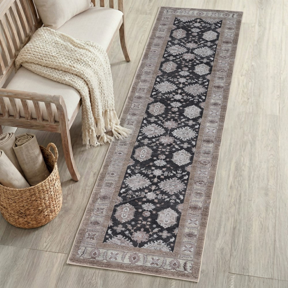Maplecrest Oushak Style Distressed Border Non-slip Machine-washable Area Rug