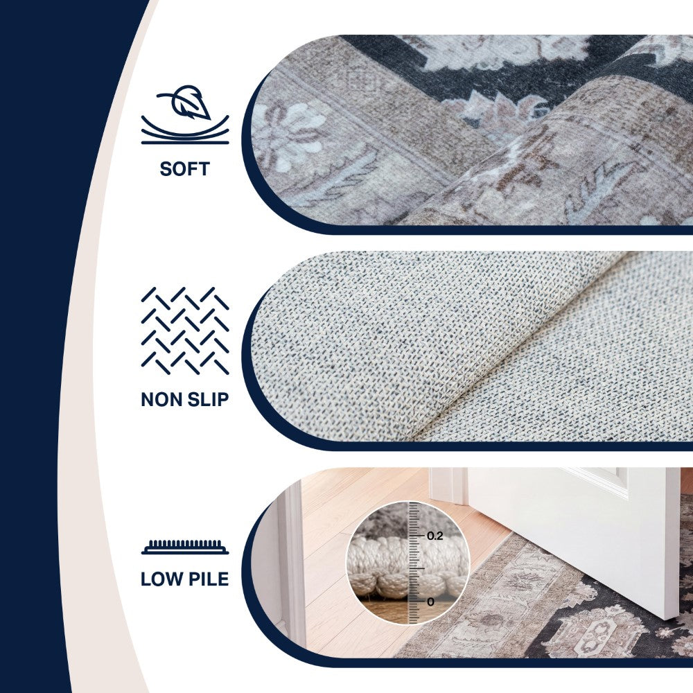Maplecrest Oushak Style Distressed Border Non-slip Machine-washable Area Rug