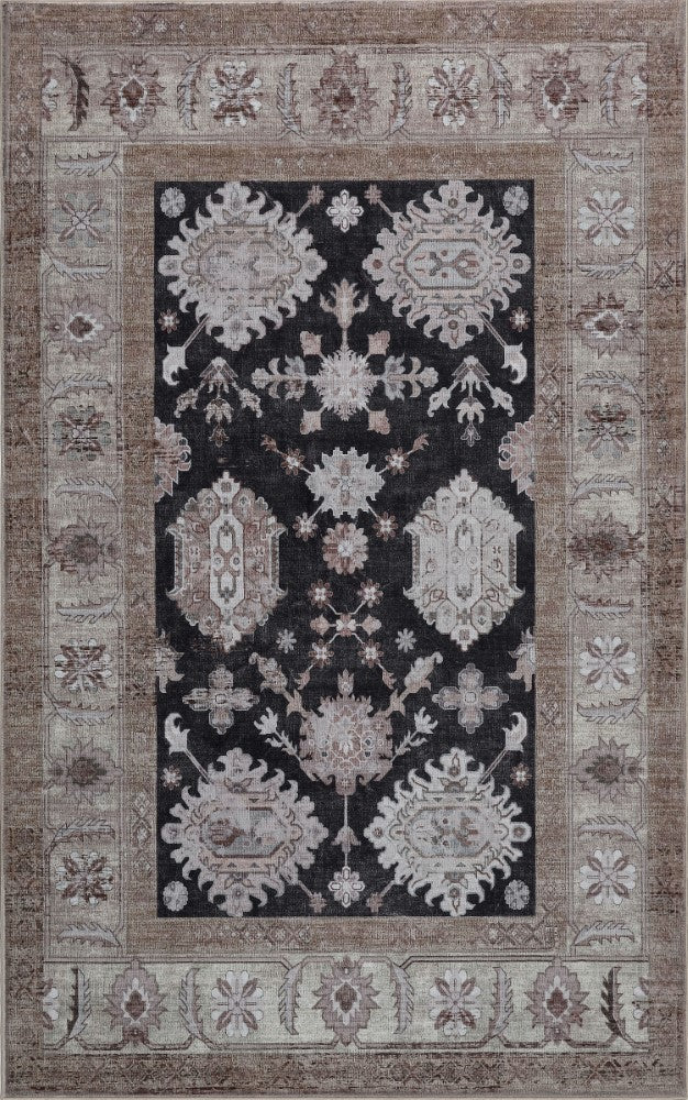 Maplecrest Oushak Style Distressed Border Non-slip Machine-washable Area Rug