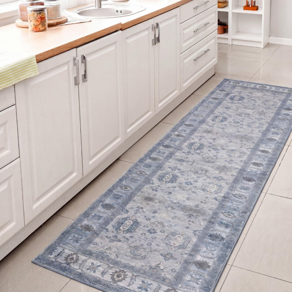 Maplecrest Oushak Style Distressed Border Non-slip Machine-washable Area Rug
