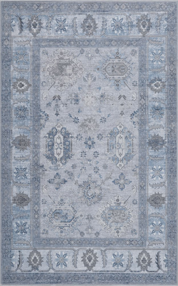 Maplecrest Oushak Style Distressed Border Non-slip Machine-washable Area Rug