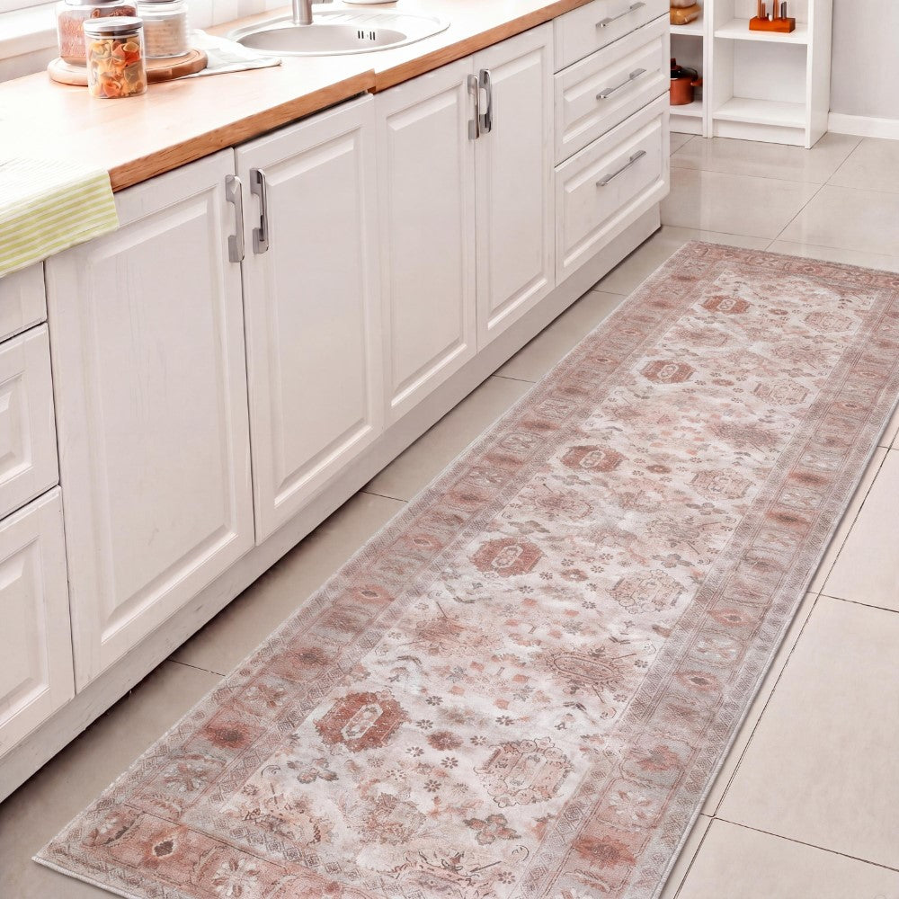 Maplecrest Oushak Style Distressed Border Non-slip Machine-washable Area Rug