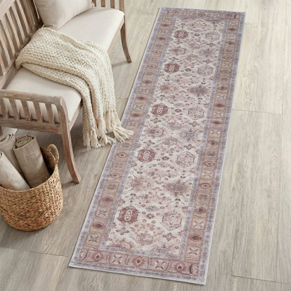 Maplecrest Oushak Style Distressed Border Non-slip Machine-washable Area Rug