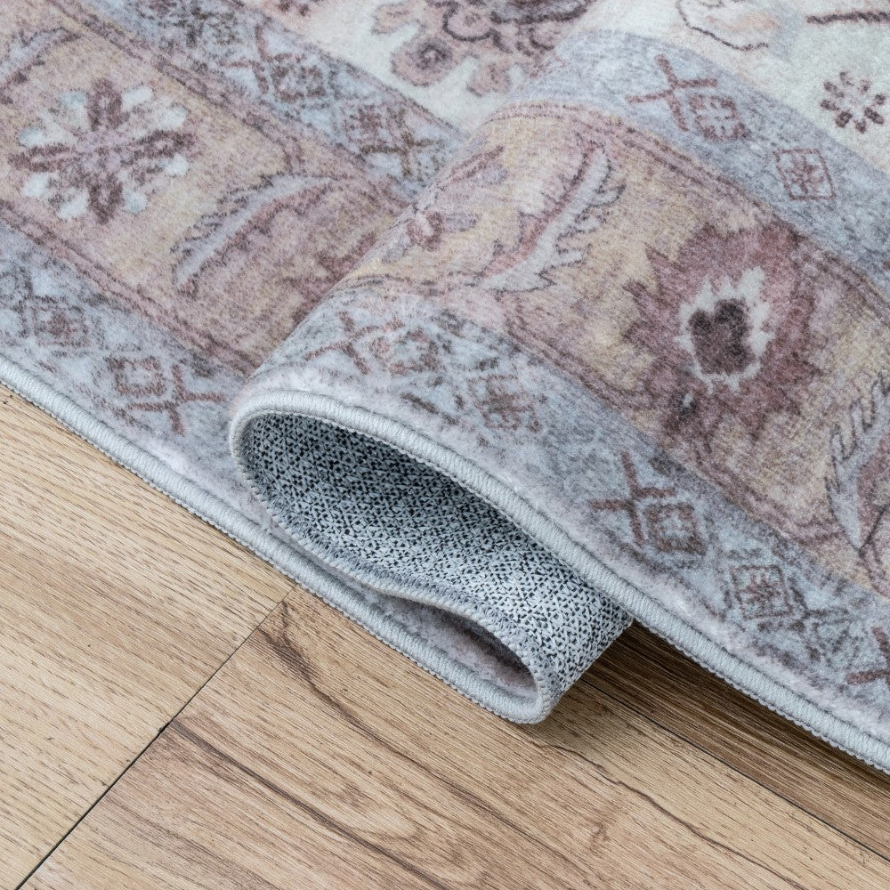 Maplecrest Oushak Style Distressed Border Non-slip Machine-washable Area Rug