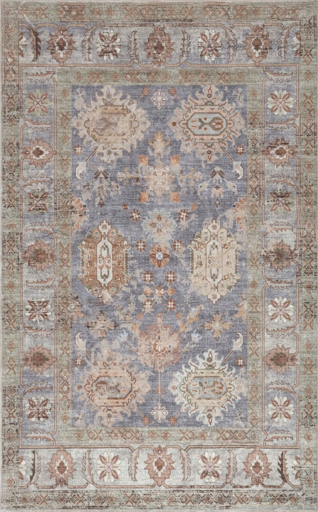 Maplecrest Oushak Style Distressed Border Non-slip Machine-washable Area Rug