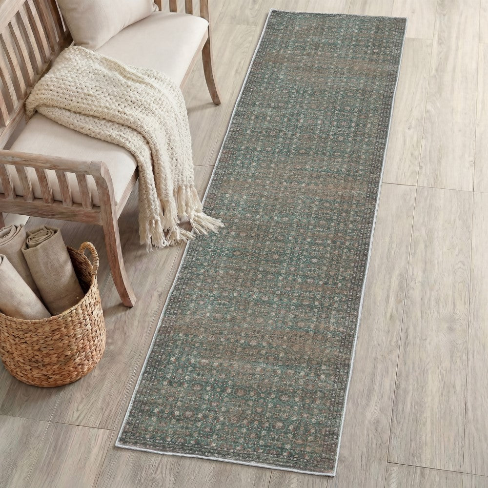 Pinehollow Distressed All-over Floral Border Non-slip Machine-washable Area Rug