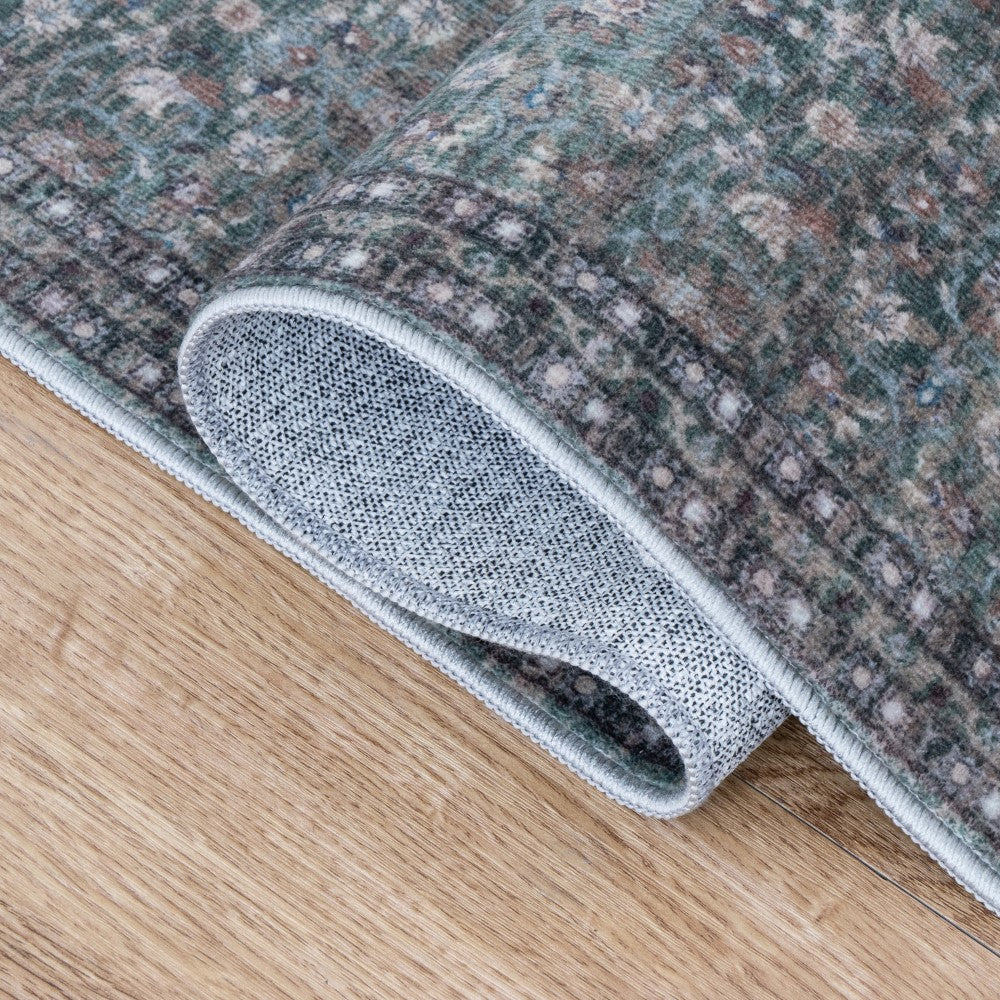 Pinehollow Distressed All-over Floral Border Non-slip Machine-washable Area Rug