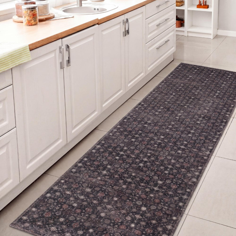 Pinehollow Distressed All-over Floral Border Non-slip Machine-washable Area Rug