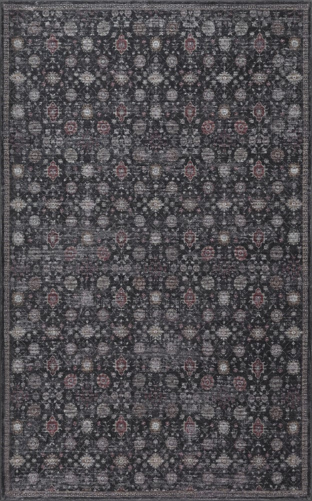 Pinehollow Distressed All-over Floral Border Non-slip Machine-washable Area Rug